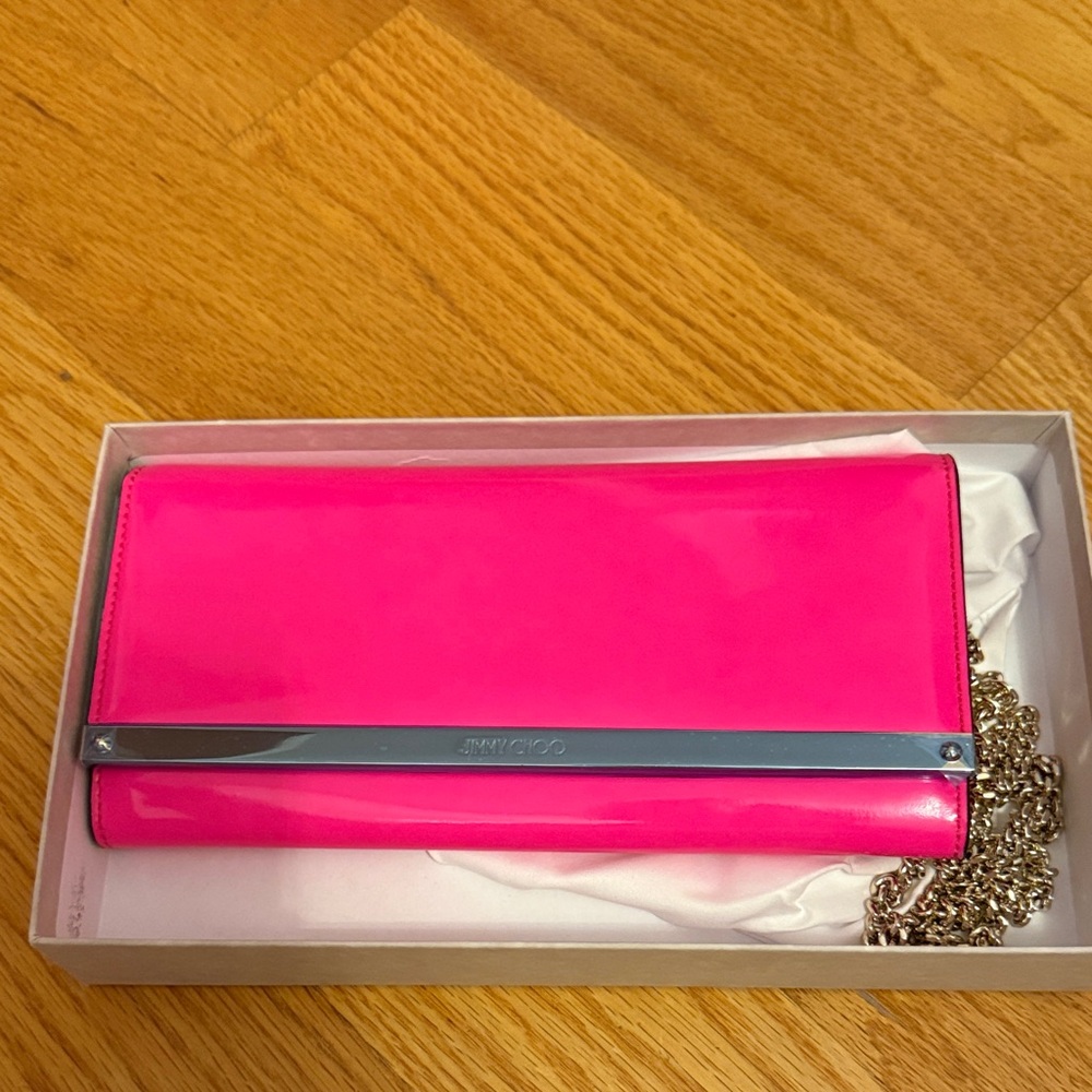 Jimmy Choo Fuchsia Clutch with Silver Detail
